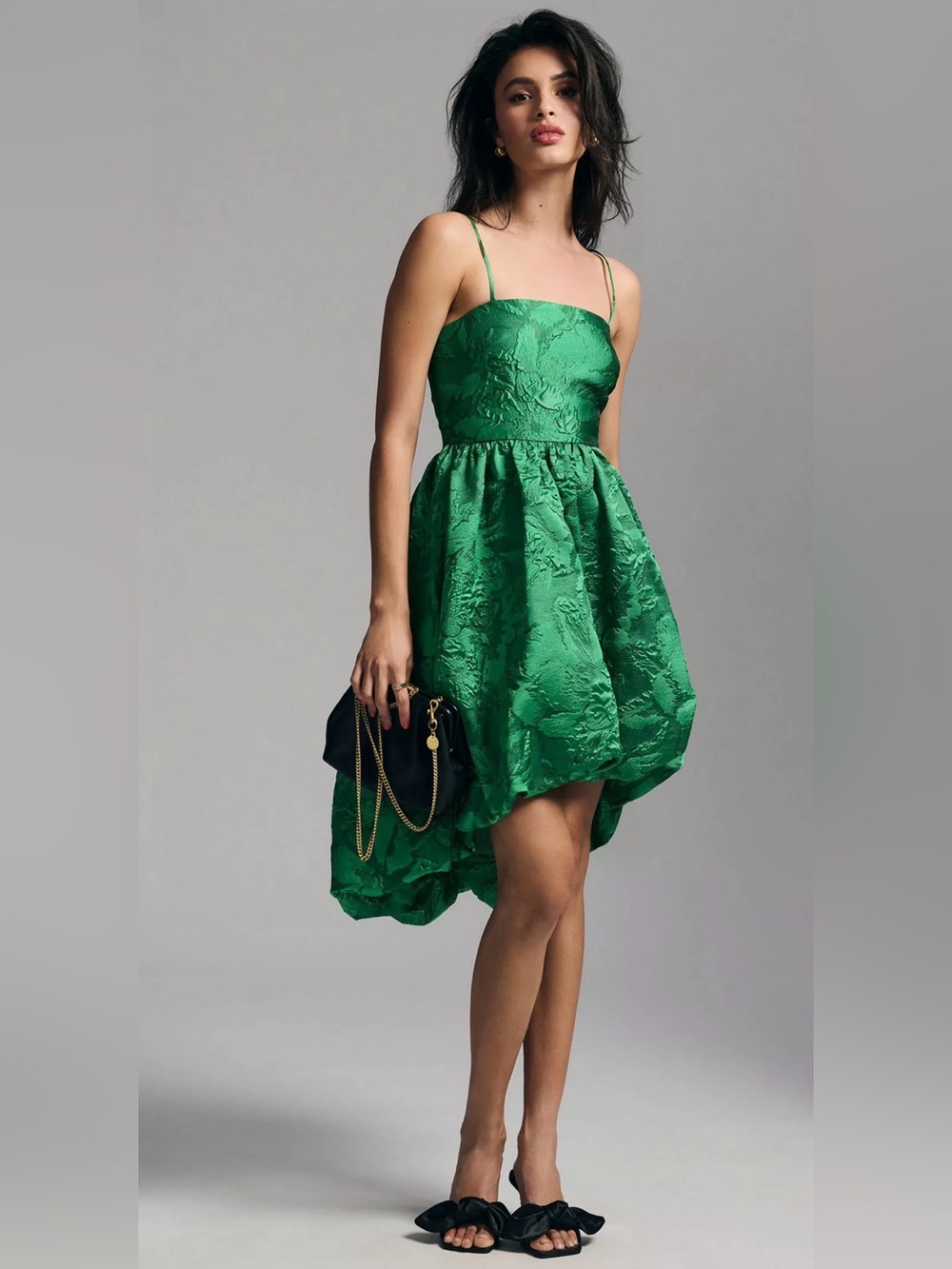 Anthropologie Emerald Green Jacquard Fit & Flare Dress | Size 12 | Party